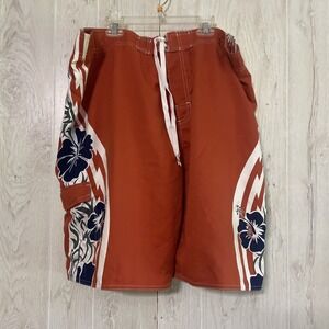 GOTCHA MEN'S HAWAIIAN FLORAL BOARD SHORTS SURF ORANGE SIZE Large‎